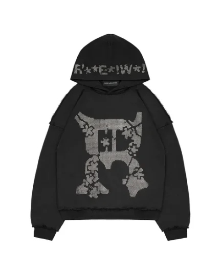 Racer Black Studded Censored Hoodie